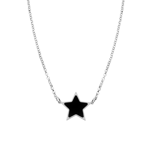 Collana con Stella Nera in ARGENTO 925 Galvanica Rodio