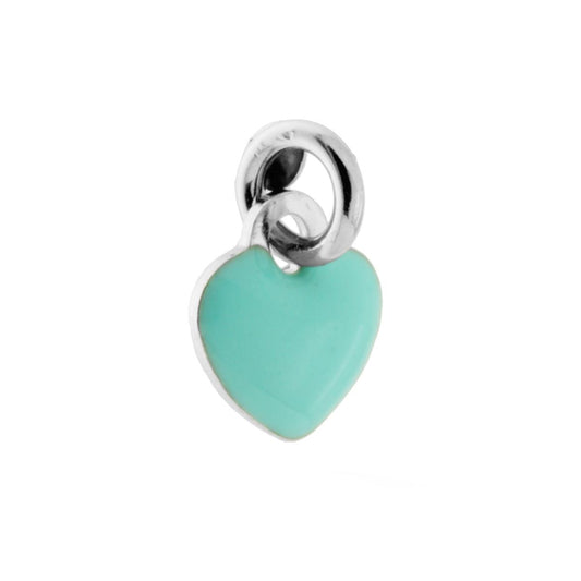 Ciondolo a forma di Cuore con Smalto Verde Acqua in ARGENTO 925 Galvanica Rodio