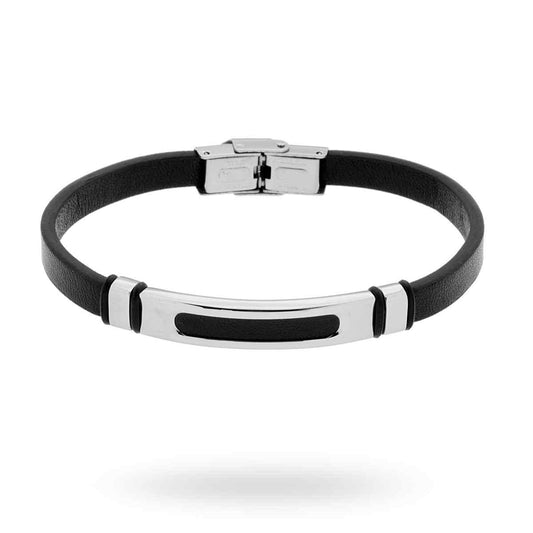 Bracciale in Similpelle colore Nero con Accessorio e Chiusura in ACCIAIO