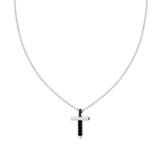 Collana Catena Forzatina con Croce e Bulloni Neri in ACCIAIO