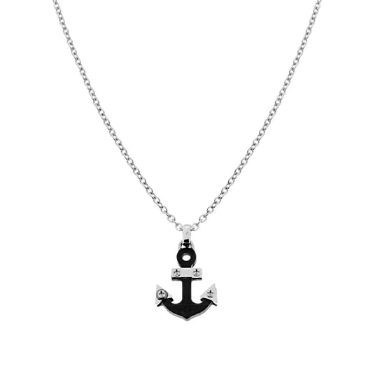 Collana Catena Forzatina con Ancora colore Nero in ACCIAIO