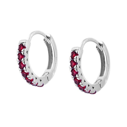 Orecchini Cerchio mm 17 con Zirconi Rosso Rubino in ARGENTO 925 Galvanica Rodio