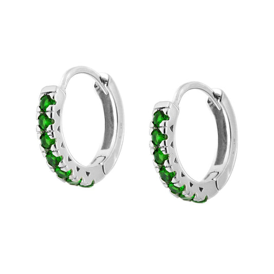 Orecchini Cerchio mm 17 con Zirconi Verde Smeraldo in ARGENTO 925 Galvanica Rodio