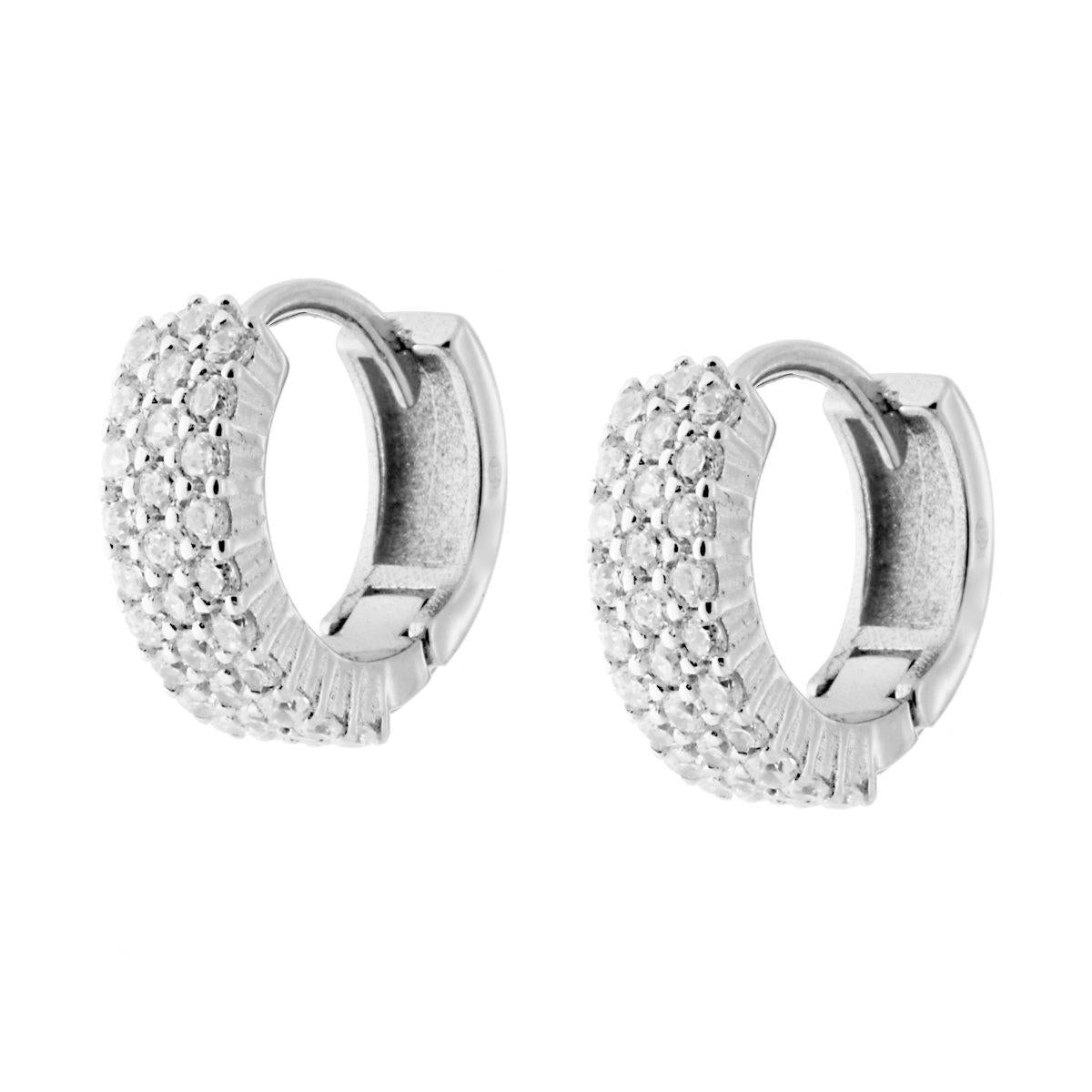 Orecchini Cerchio tre fili con Zirconi Bianchi in ARGENTO 925 Galvanica Rodio