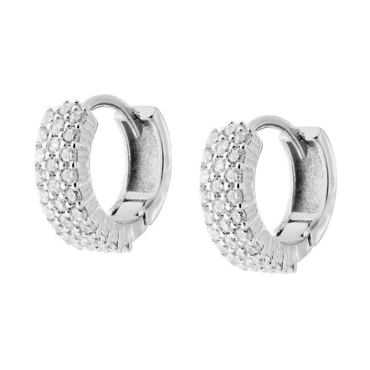 Orecchini Cerchio tre fili con Zirconi Bianchi in ARGENTO 925 Galvanica Rodio