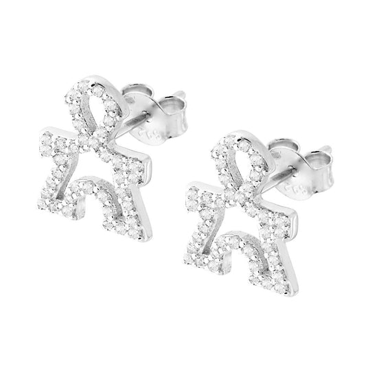 Orecchini a forma di Bimbo con Zirconi in ARGENTO 925 Galvanica Rodio<BR>