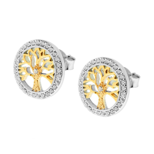 Orecchini con Albero della Vita Galvanica Oro e Zirconi Bianchi in ARGENTO 925 Galvanica Rodio