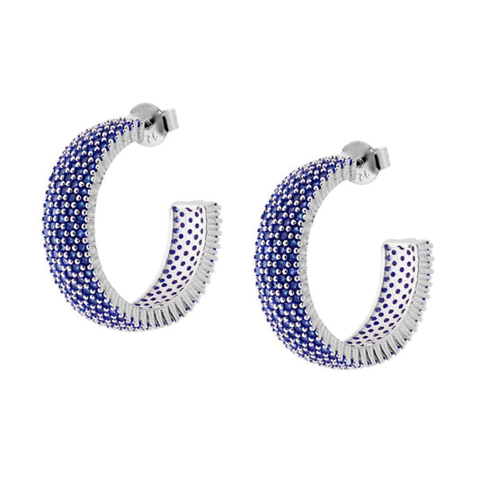 Orecchini Cerchio con Zirconi Blu Zaffiro in ARGENTO 925 Galvanica Rodio