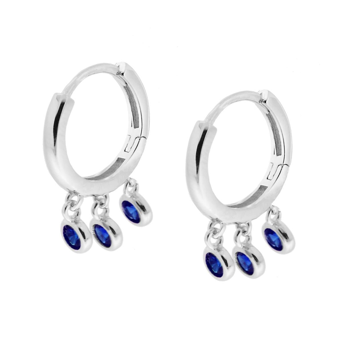 Orecchini Cerchio con Punto Luce Zaffiro in ARGENTO 925 Galvanica Rodio