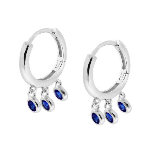 Orecchini Cerchio con Punto Luce Zaffiro in ARGENTO 925 Galvanica Rodio
