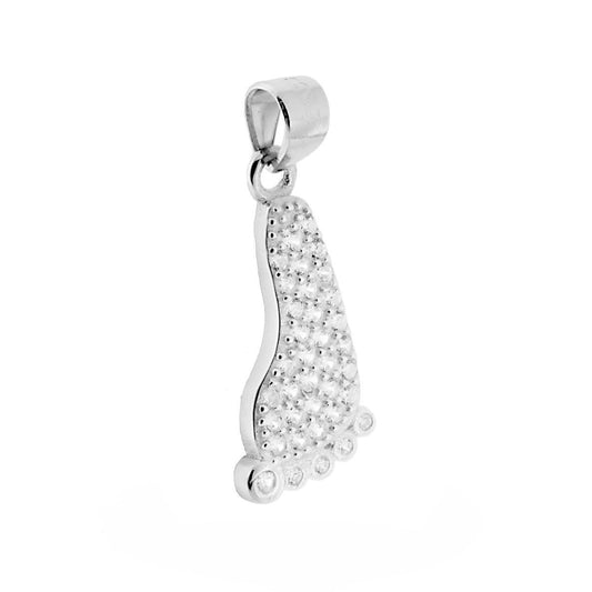Ciondolo Piede Bimba Bimbo con Zirconi in ARGENTO 925 Galvanica Rodio