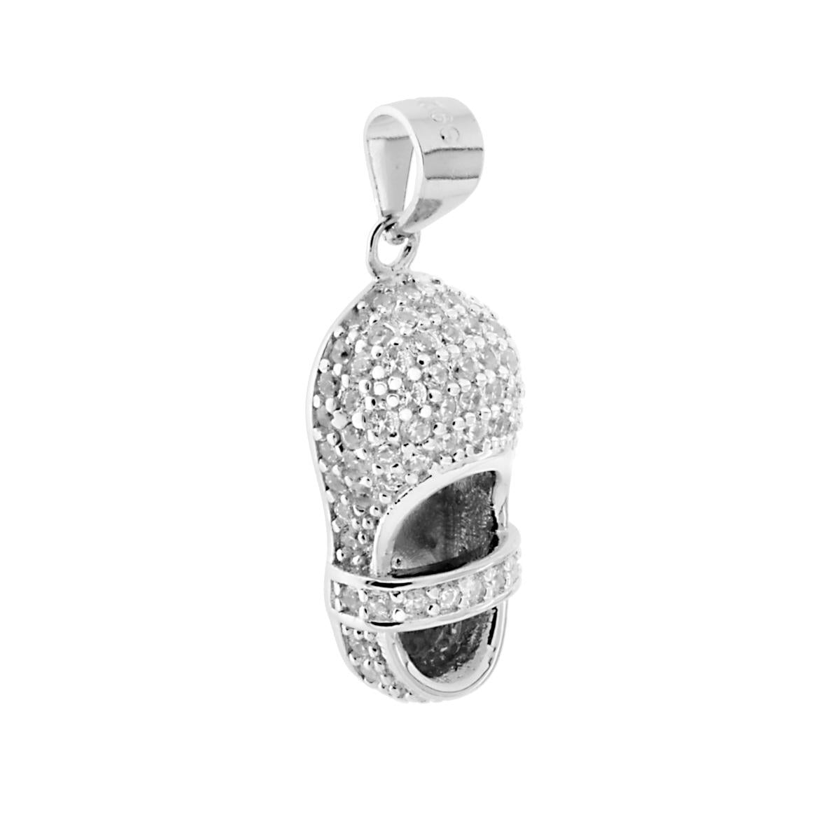 Ciondolo per Mamma Scarpetta Prima Nascita Bimbo Bimba con Zirconi in ARGENTO 925 Galvanica Rodio