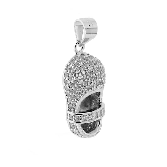Ciondolo per Mamma Scarpetta Prima Nascita Bimbo Bimba con Zirconi in ARGENTO 925 Galvanica Rodio