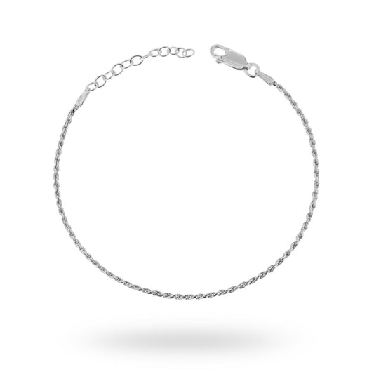 Bracciale Catena Corda diamantata mm 1.4 cm 16+3 in ARGENTO 925 Galvanica Rodio