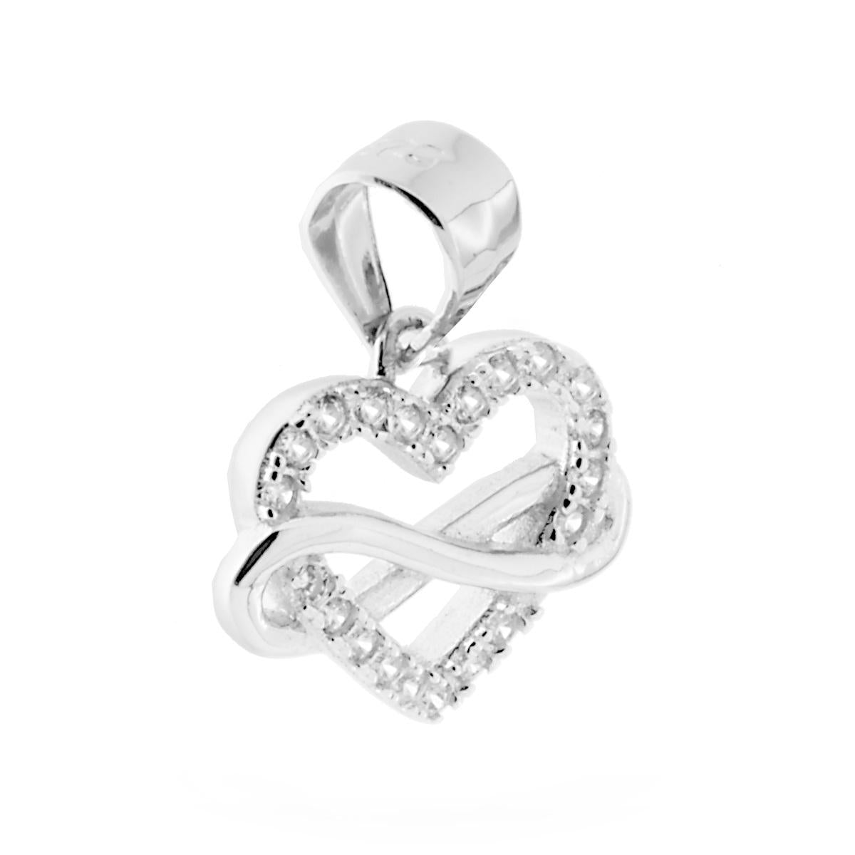 Ciondolo Cuore con Zirconi e Infinito plain in ARGENTO 925 Galvanica Rodio