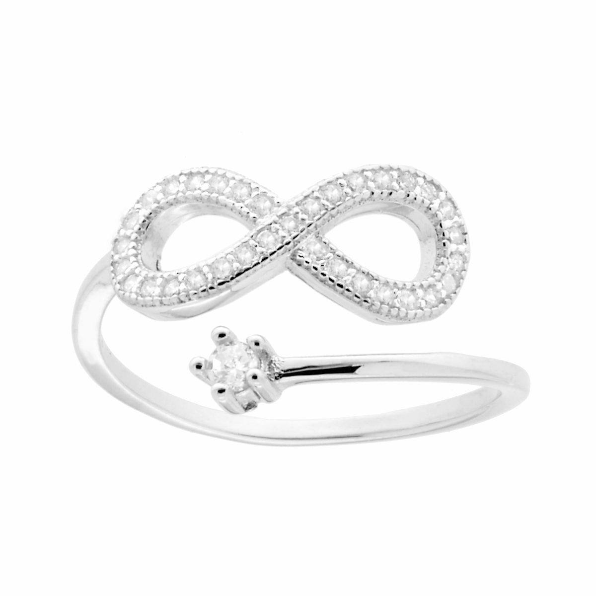Anello Infinito con Zirconi Bianchi e Punto Luce in ARGENTO 925 Galvanica Rodio