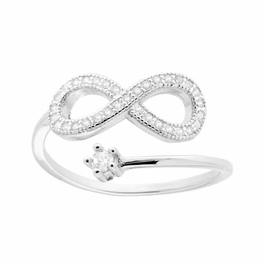 Anello Infinito con Zirconi Bianchi e Punto Luce in ARGENTO 925 Galvanica Rodio