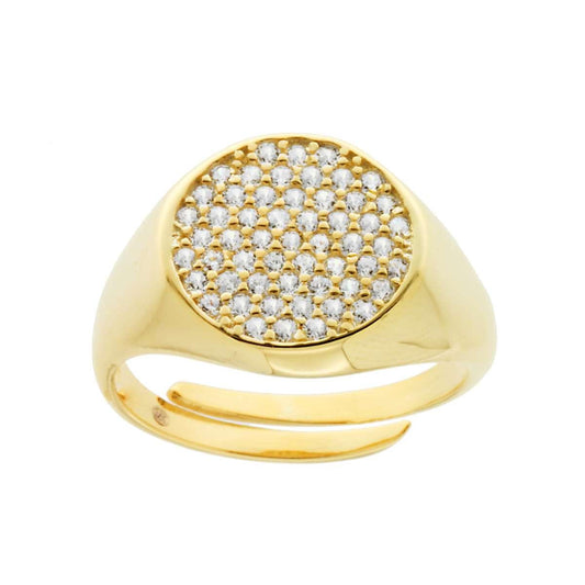 Anello Chevalier Rotondo con Zirconi Bianchi in Argento 925 Galvanica Oro
