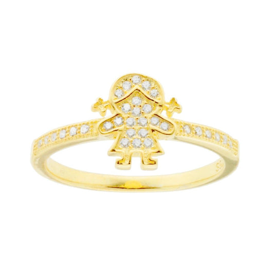 Anello Famiglia figlia Bimba con Zirconi Bianchi in ARGENTO 925 Galvanica Oro