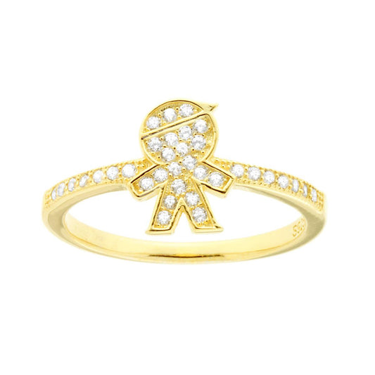 Anello Famiglia con figlio Bimbo Cubic Zirconia Bianchi in ARGENTO 925 Galvanica Oro