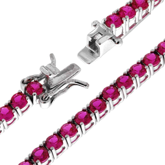 Bracciale Tennis Griffe cm 16.5 con Zirconi mm 3 Rosso Rubino in ARGENTO 925 Galvanica Rodio