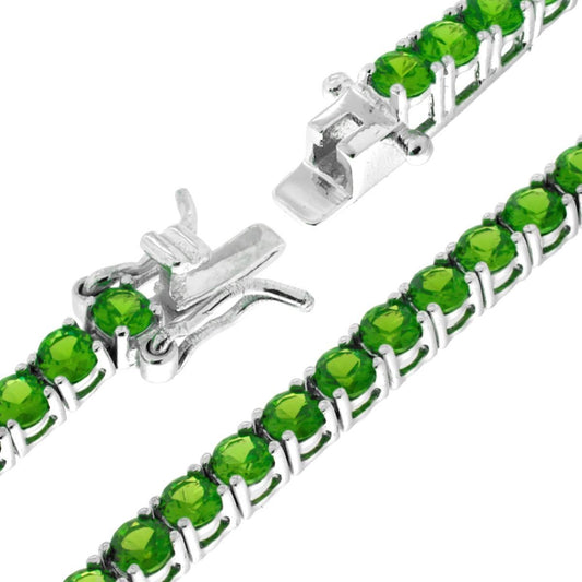 Bracciale Tennis Griffe cm 21 con Zirconi mm 3 Verde Smeraldo in ARGENTO 925 Galvanica Rodio