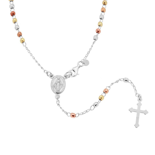 Collana Rosario cm 45 con Grani a pallina mm 2.5 in ARGENTO 925 Galvanica Oro Rodio e Rosa