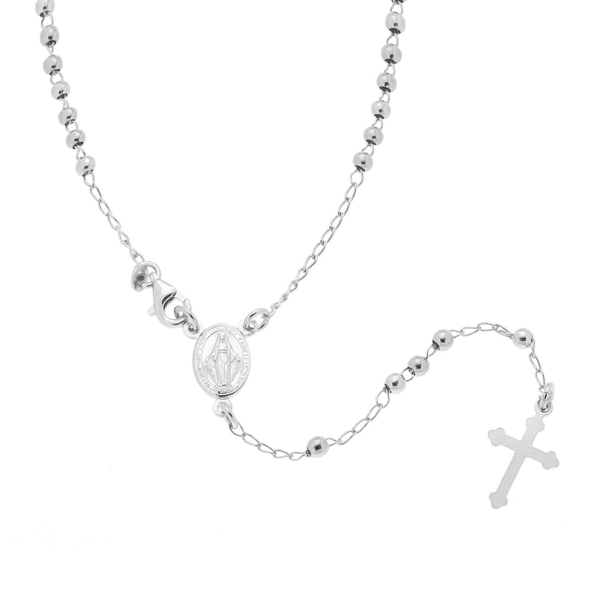 Collana Rosario cm 50 con Grani a pallina mm 3 in ARGENTO 925 Galvanica Rodio