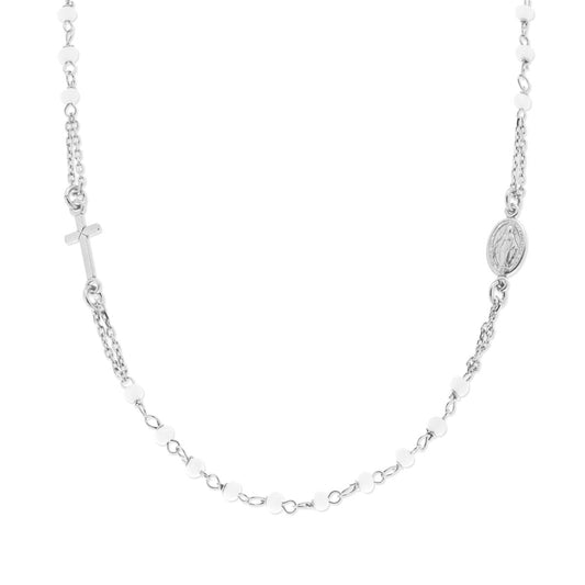 Collana Rosario modello Girocollo cm 50 con Crystal Bianchi mm 3.5 in ARGENTO 925 Galvanica Rodio