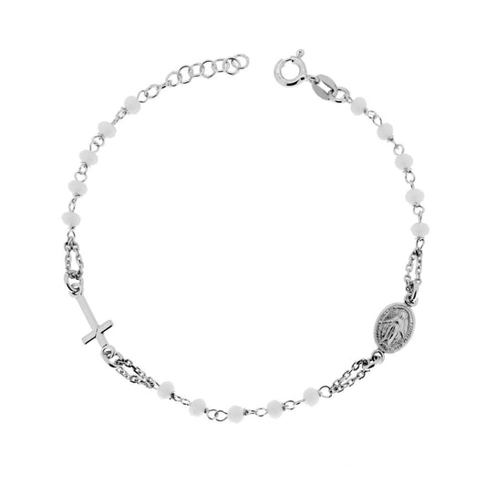 Bracciale Rosario cm 18 con Grani in Crystal colore Bianco mm 3.5 in ARGENTO 925 Galvanica Rodio