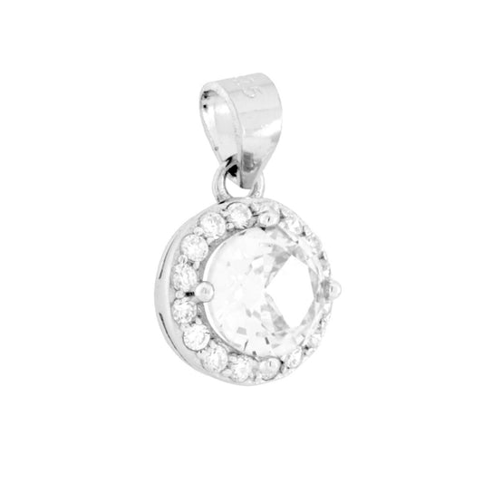 Ciondolo Tondo Bianco con Cubic Zirconia Bianchi in ARGENTO 925 Galvanica Rodio