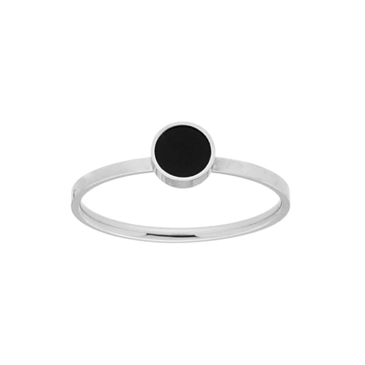 Anello con Tondo Nero in ACCIAIO