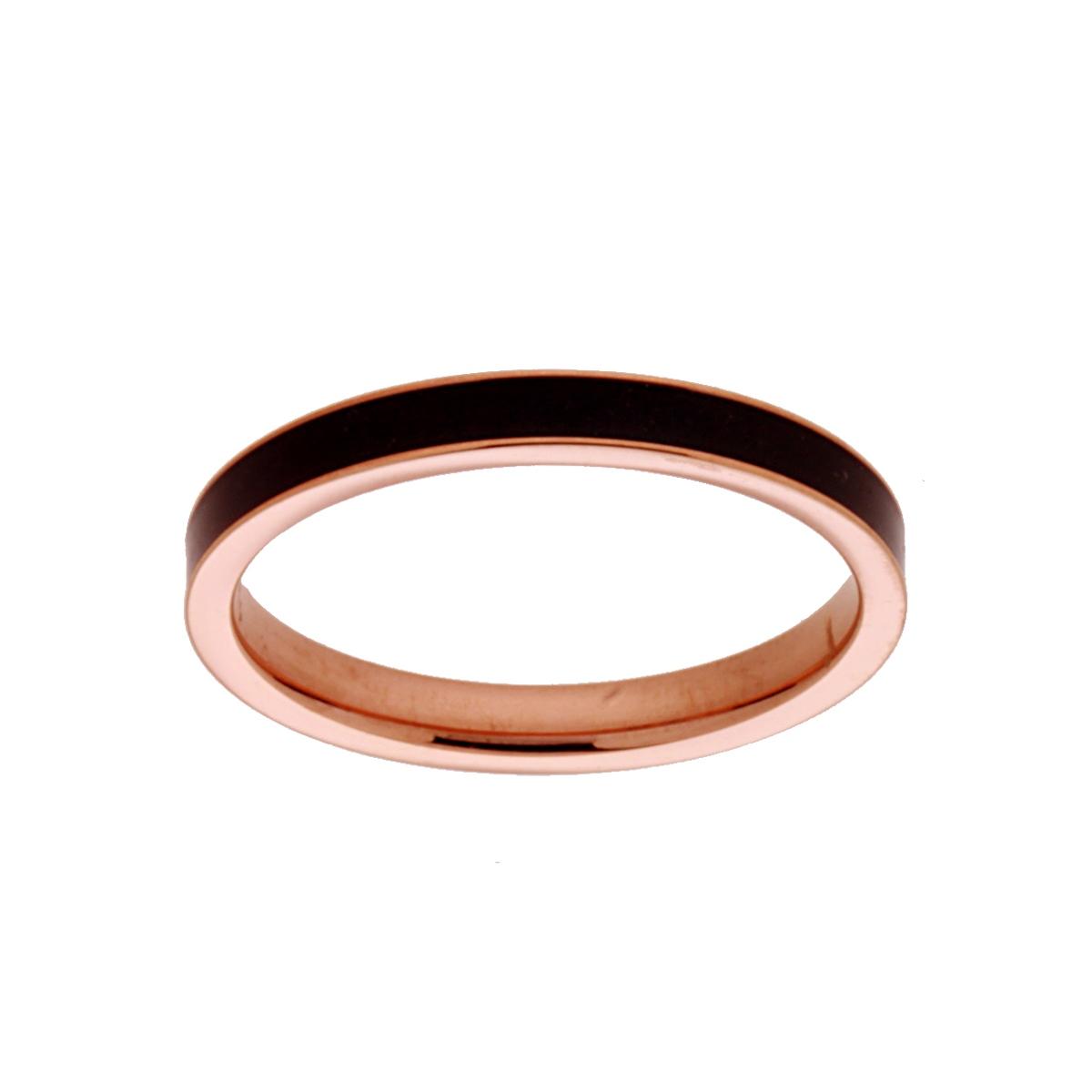 Anello Fedina con Smalto Nero Galvanica Rosa in ACCIAIO