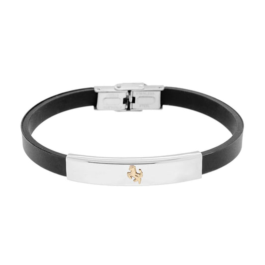 Bracciale in Caucciu PVC nero e Targa con Cavallo colore Oro in ACCIAIO