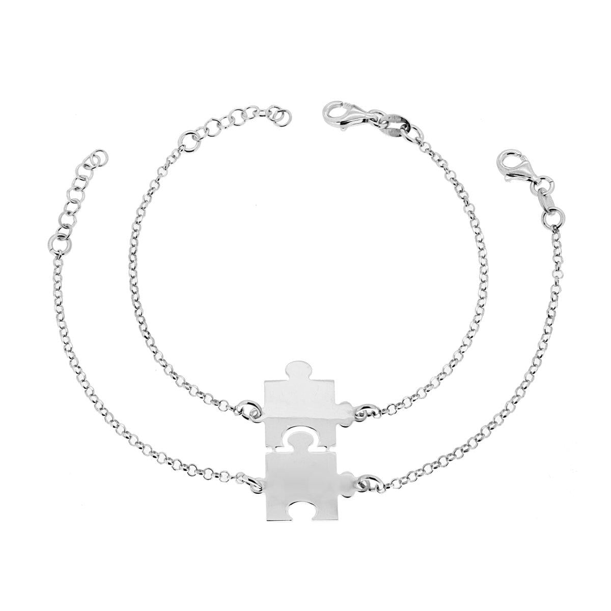 Bracciale Targa doppia LUI e LEI e Amicizia con Puzzle da spezzare in ARGENTO 925 Galvanica Rodio