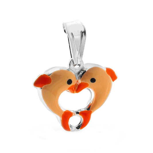 Ciondolo per Bimbo e Bimba con Delfini smaltato Arancione in ARGENTO 925
