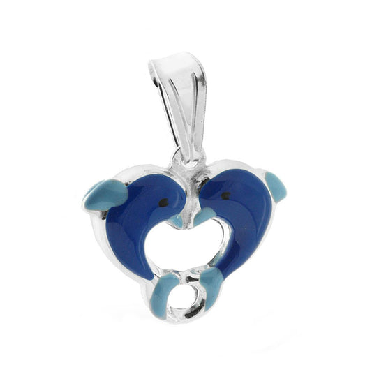 Ciondolo per Bimbo e Bimba con Delfini smaltato Blu in ARGENTO 925