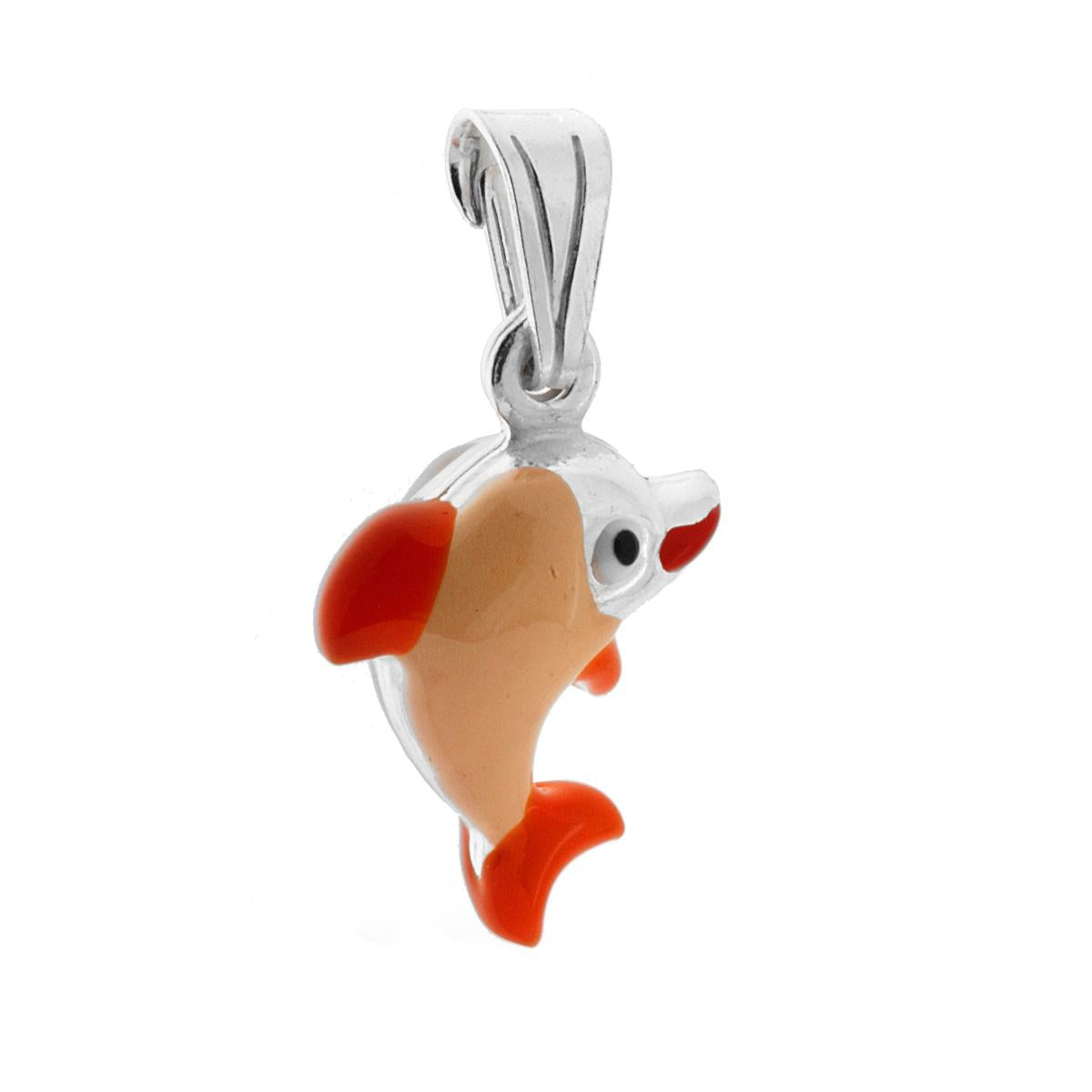 Ciondolo per Bimbo e Bimba con Delfino smaltato Arancione in ARGENTO 925