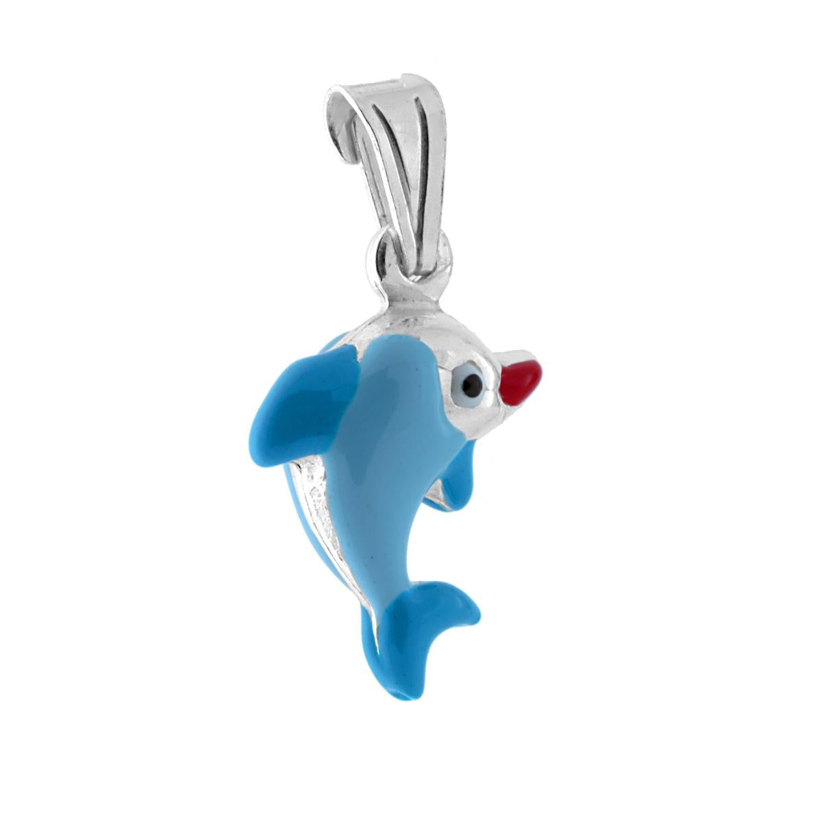 Ciondolo per Bimbo e Bimba con Delfino smaltato Azzurro in ARGENTO 925