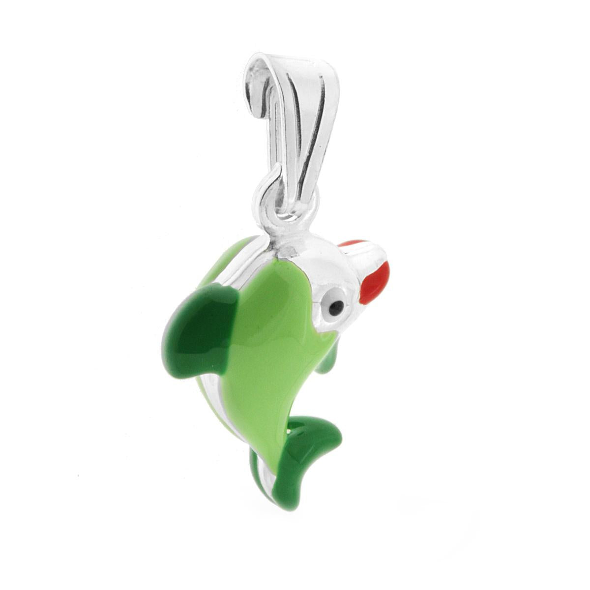 Ciondolo per Bimbo e Bimba con Delfino smaltato Verde in ARGENTO 925