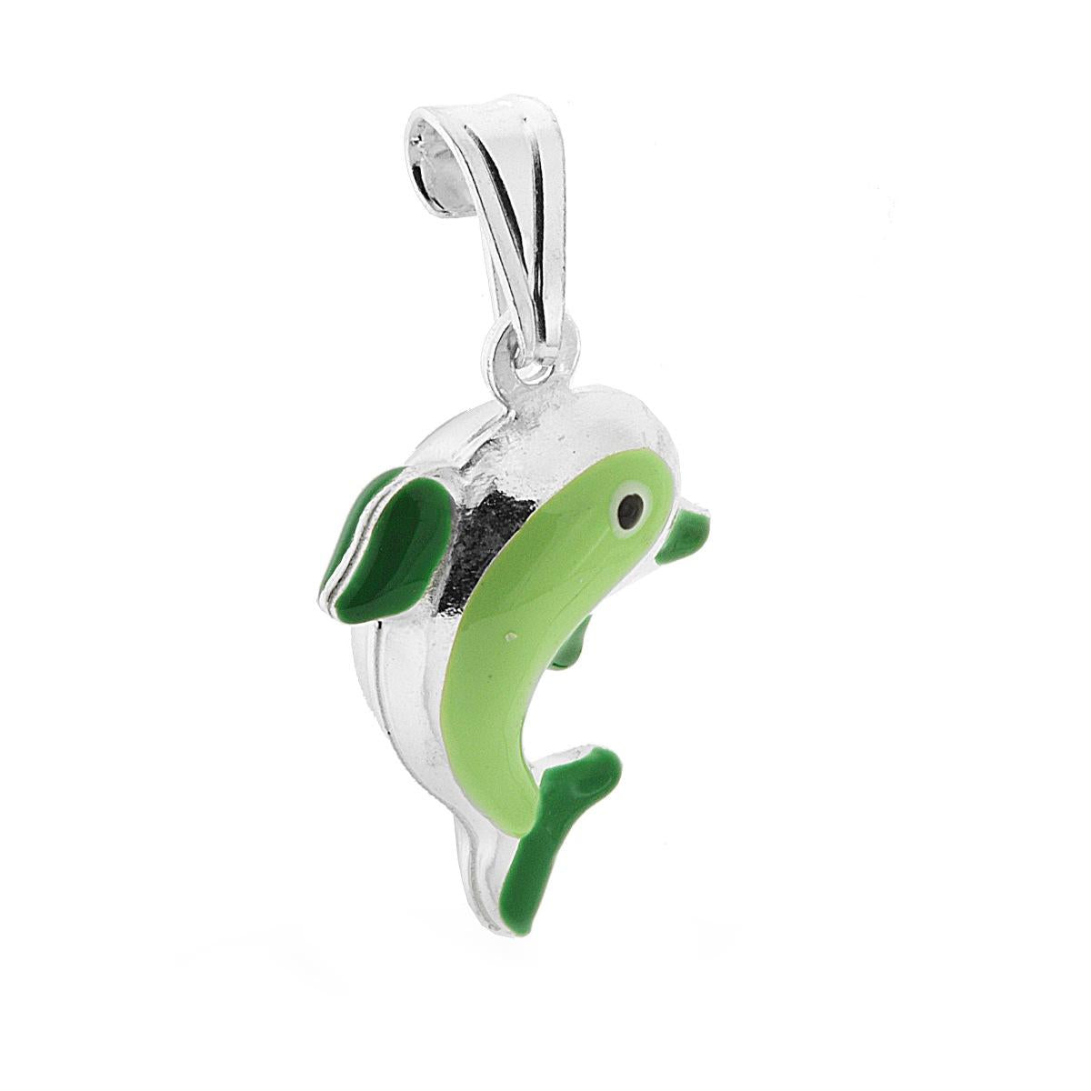 Ciondolo per Bimbo e Bimba con Delfino smaltato Verde in ARGENTO 925