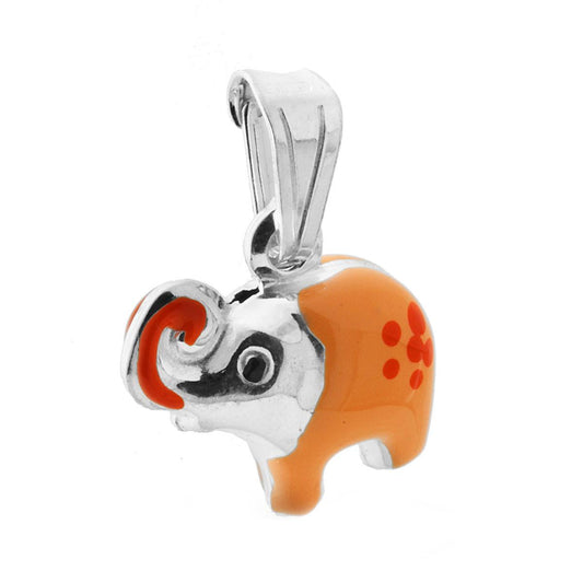 Ciondolo per Bimbo e Bimba con Elefante smaltato Arancione in ARGENTO 925