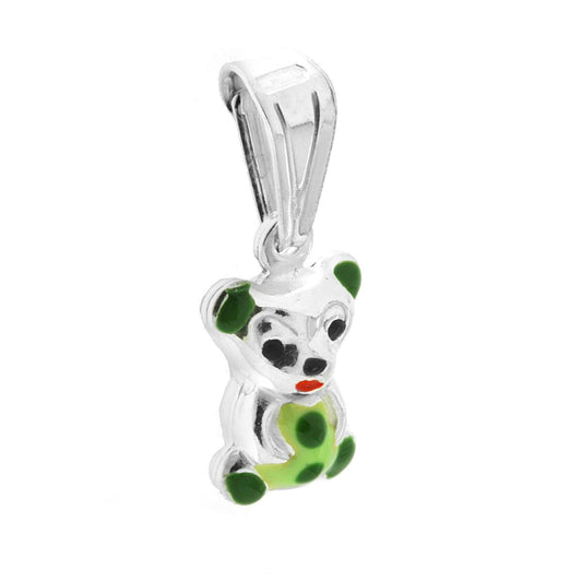 Ciondolo per Bimbo e Bimba con Orsetto smaltato Verde in ARGENTO 925