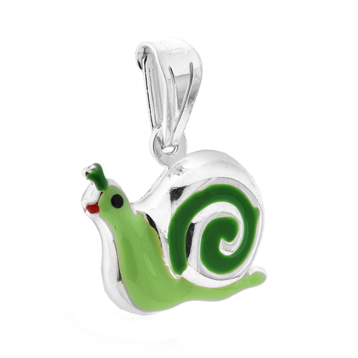 Ciondolo per Bimbo e Bimba con Lumaca smaltata Verde in ARGENTO 925