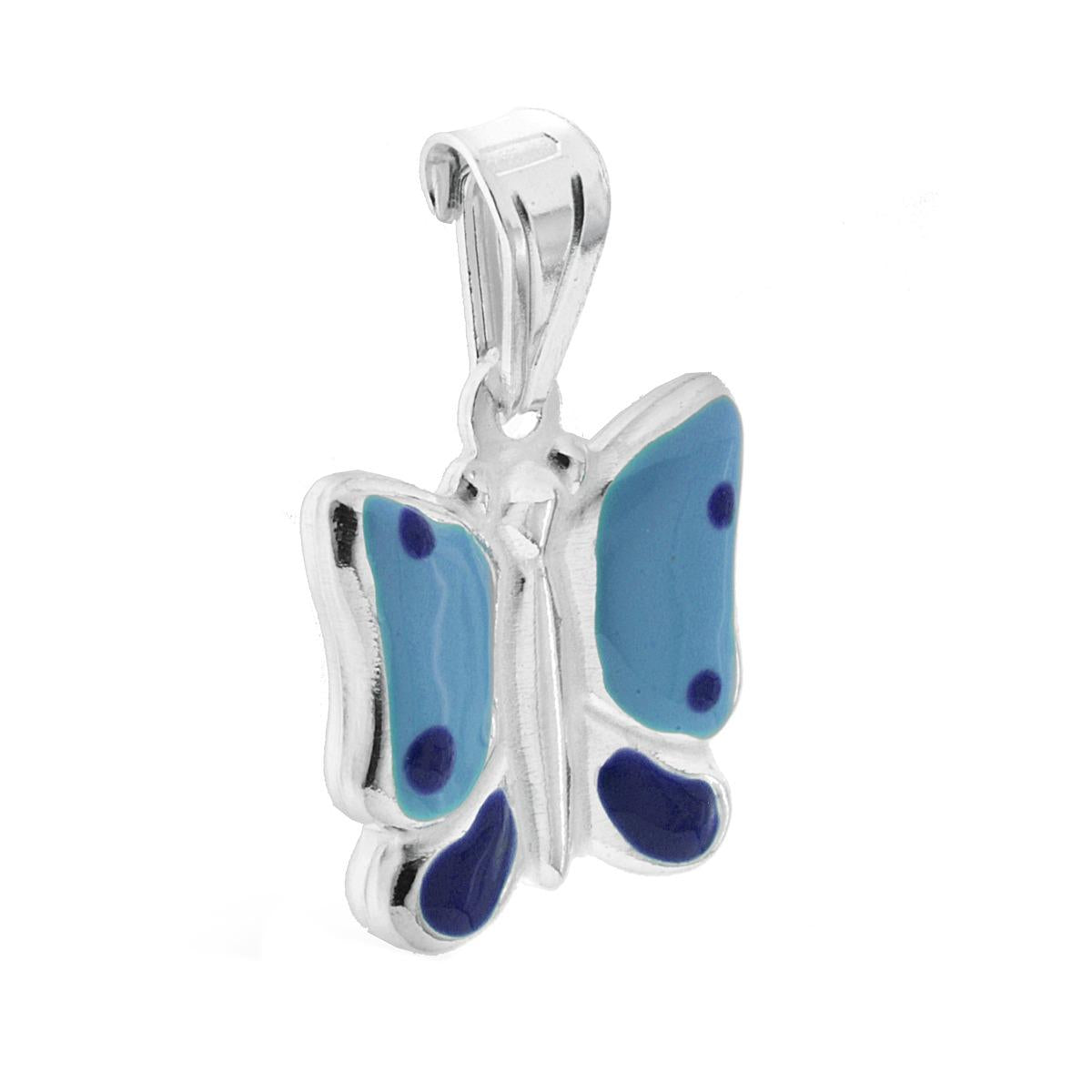 Ciondolo per Bimbo e Bimba con Farfalla smaltata Azzurro in ARGENTO 925