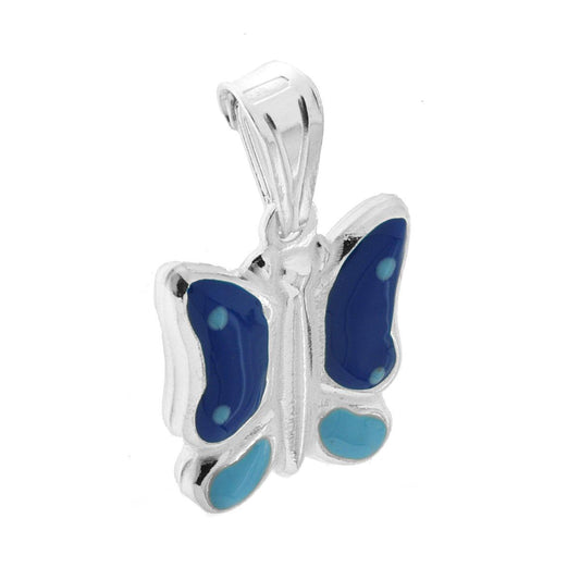 Ciondolo per Bimbo e Bimba con Farfalla smaltata Blu in ARGENTO 925