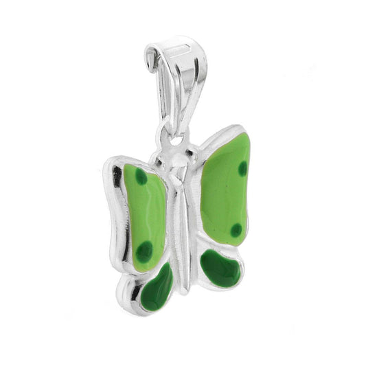 Ciondolo per Bimbo e Bimba con Farfalla smaltata Verde in ARGENTO 925