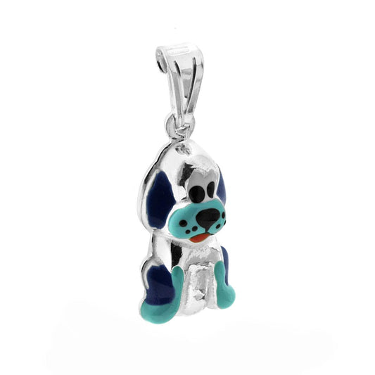 Ciondolo per Bimbo e Bimba con Cane smaltato Blu in ARGENTO 925