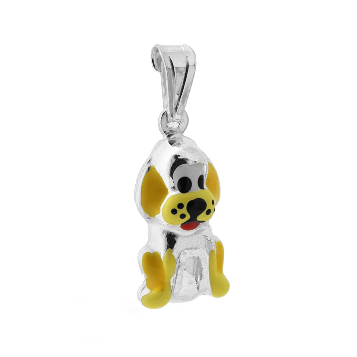 Ciondolo per Bimbo e Bimba con Cane smaltato Giallo in ARGENTO 925