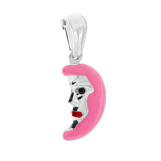 Ciondolo per Bimbo e Bimba con Luna smaltata Rosa in ARGENTO 925